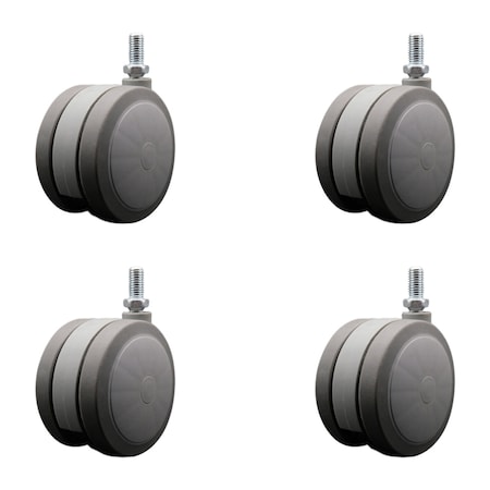 Service Caster 4'' Gray Heavy Duty Floor Safe Twin Wheel Caster 1/2'' Threaded Stem , 4PK SCC-TS02S100-TPR-GRY-121310-4